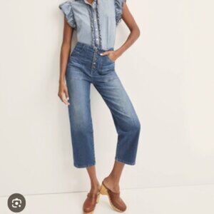 Veronica Beard Crosbie Wide Crop High Rise Jeans Lakeshore Blue Denim, Size 31